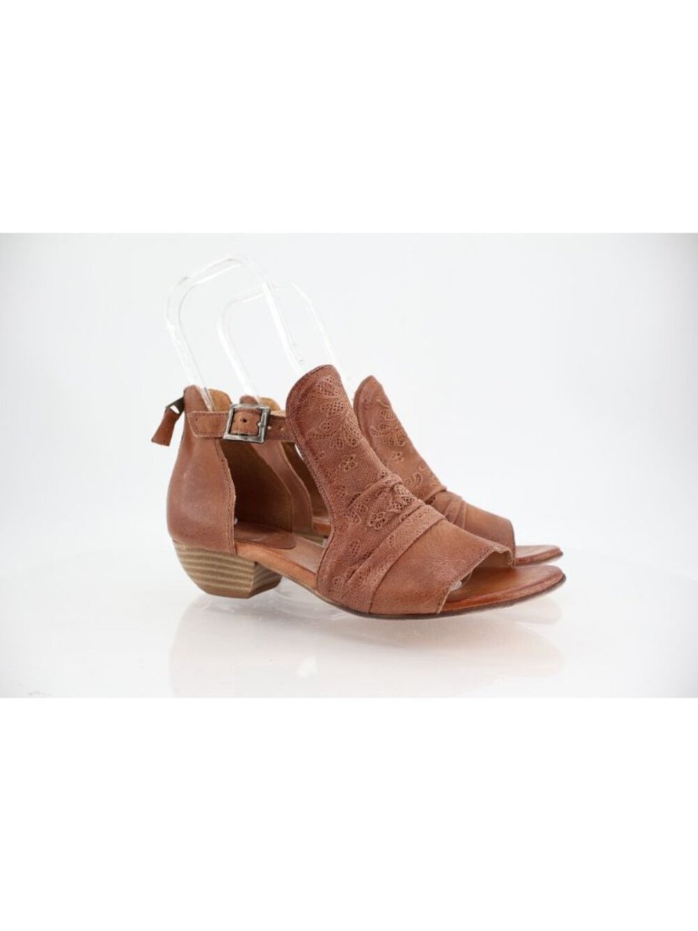 Miz Mooz Women Corra Size 38 7.5 Tan Cognac Leather Open Toe Sandal Low Heel